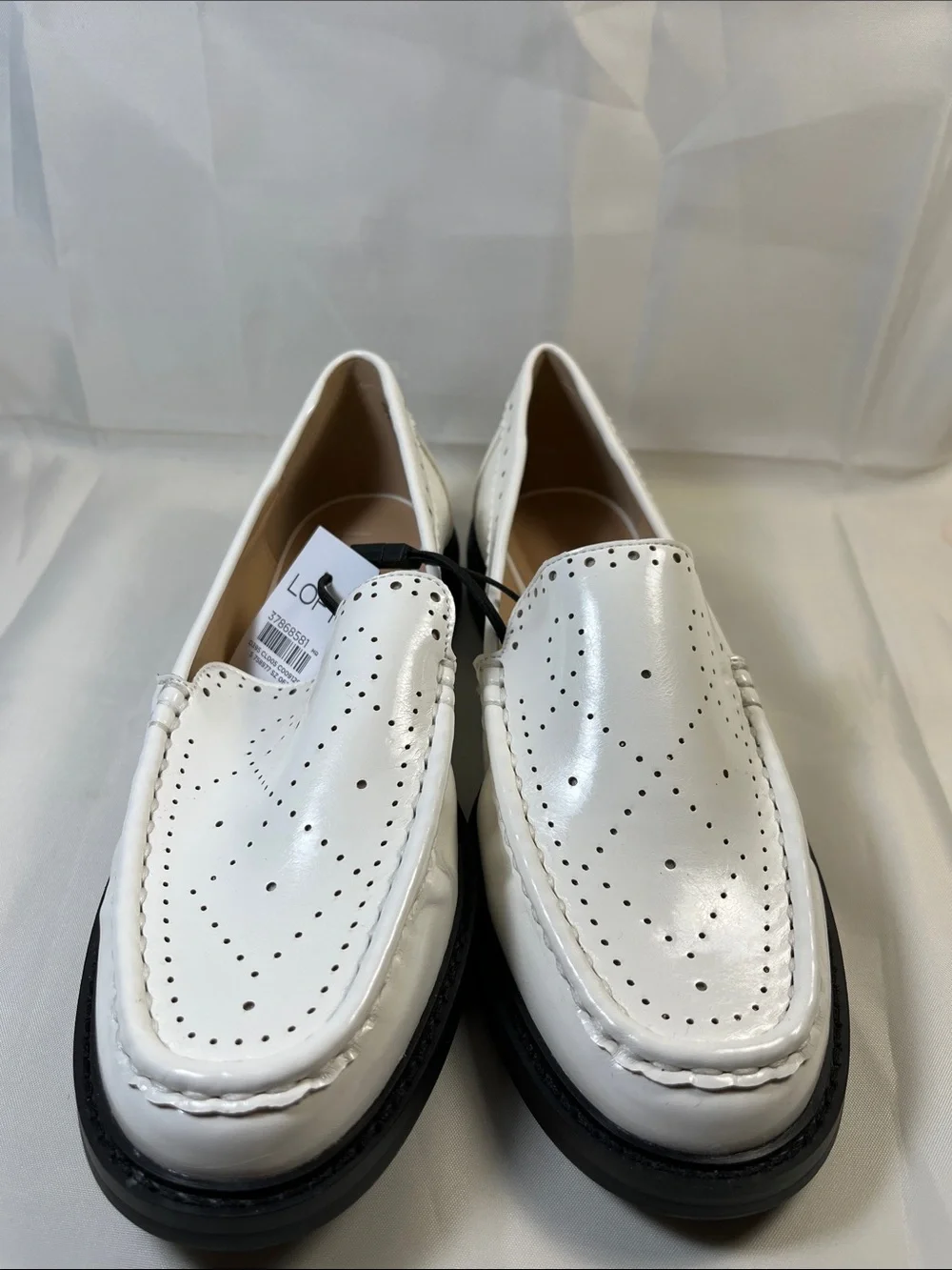 LOFT White Perforated Leather Slip-On Loafers